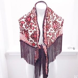 Lady Folk Printed Tie Tassel Triangle Scarf New w/o Tag